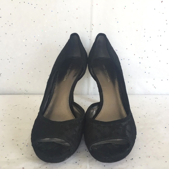 Via Spiga Black Lace D'orsay Platform Pump - Size 8.5 Medium Black Tie Peep Toe - Picture 4 of 12